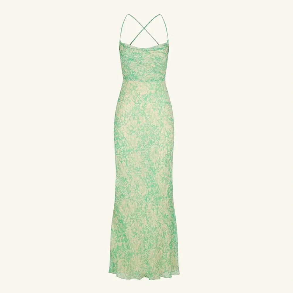Shona Joy || Belvedere Lace Back Bias Maxi Dress Green US 8